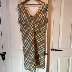 PATAGONIA | Women’s Tan Teal Plaid Dress, Lightweight Quick, Mid Length, Wm’s M